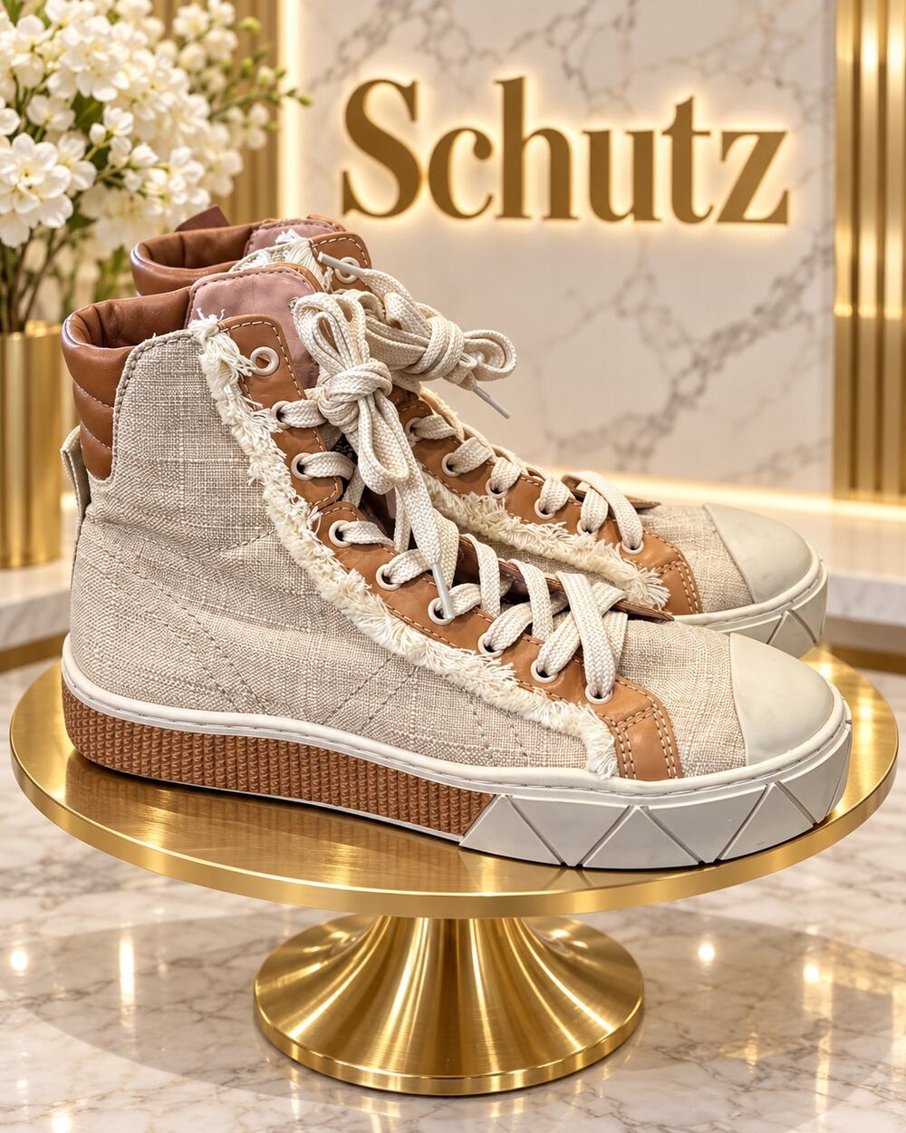Schutz Zoee Cream Beige Tan Fringe High Top Sneakers Women’s 8B